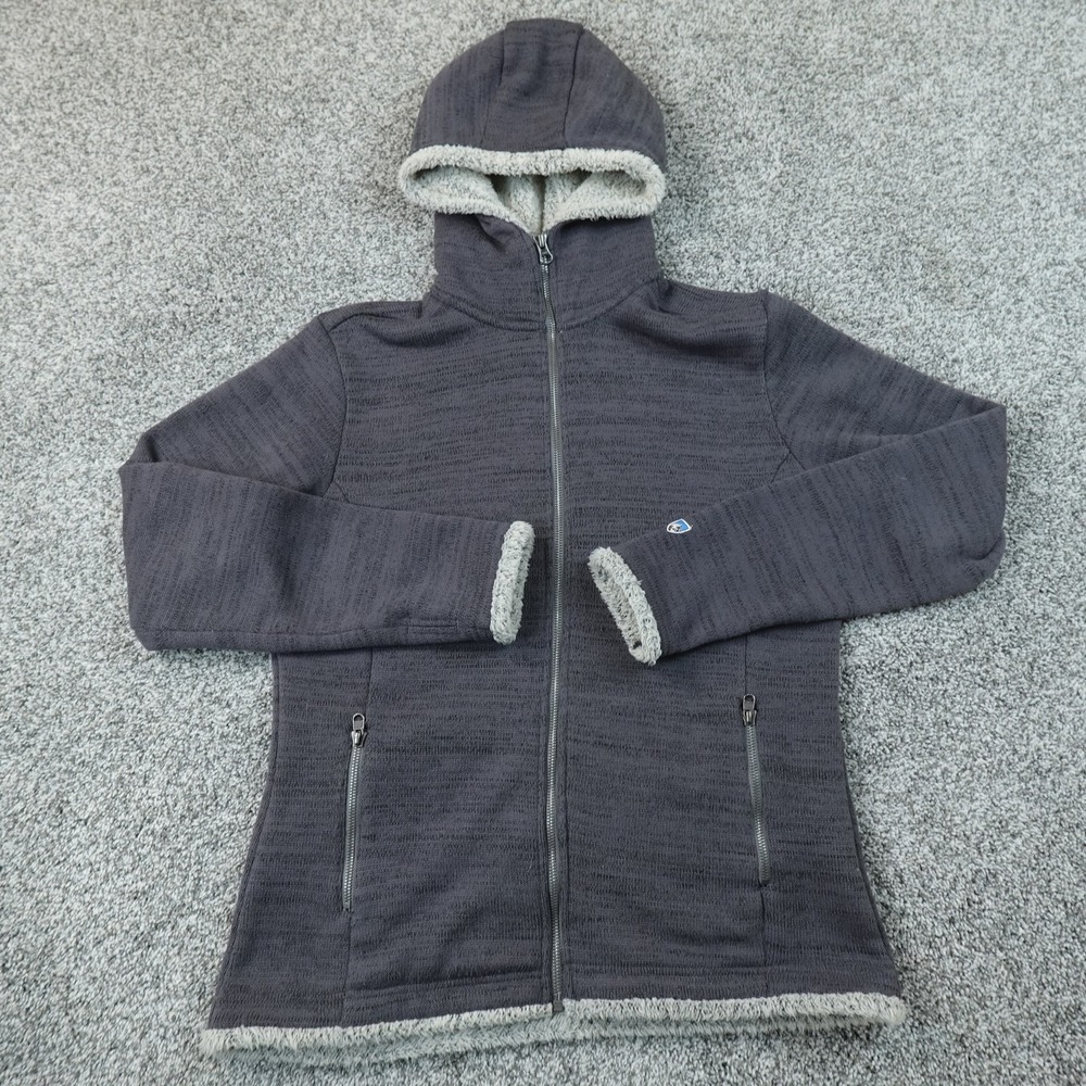 Kuhl Jacket Womens L Gray Sherpa Fleece Lined Hooded Full Zip Outdoor Coat Hike